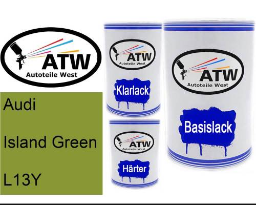 Audi, Island Green, L13Y: 500ml Lackdose + 500ml Klarlack + 250ml Härter - Set, von ATW Autoteile West.